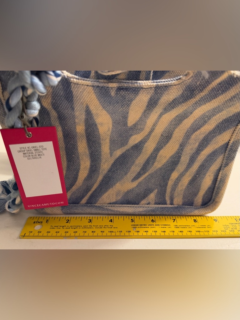Vince Camuto small tote in blue and white zebra print.  NWT - Picture 13 of 14